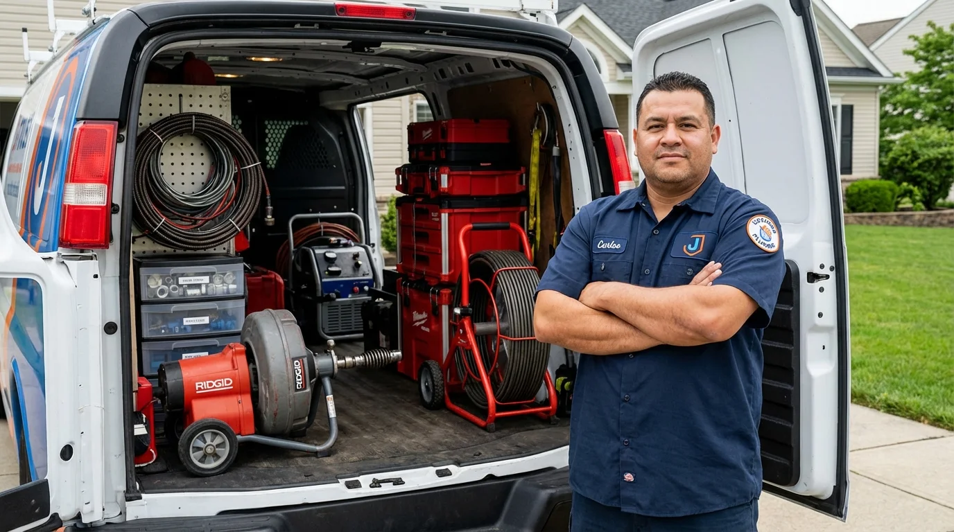 Professional drain cleaning equipment and Johns Plumbing LLC plumber in East Orange