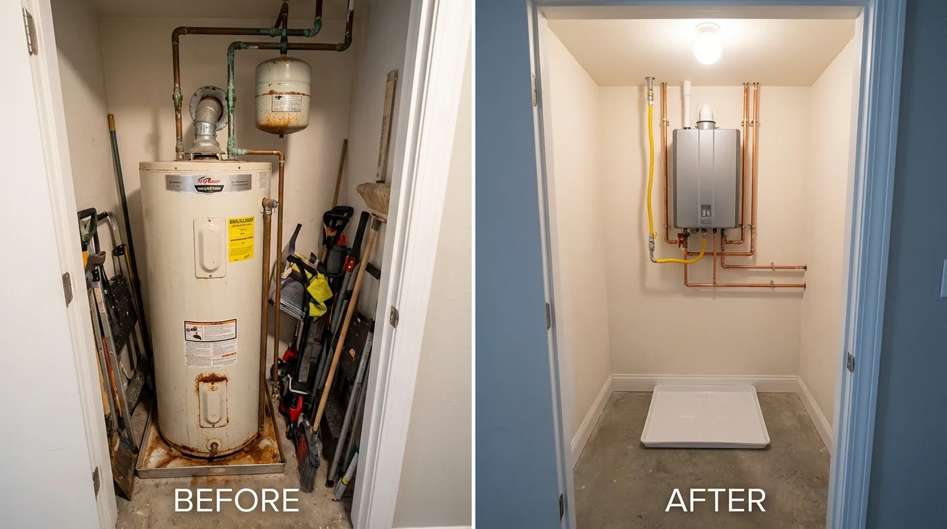 Tank water heater versus wall-mounted tankless unit comparison for East Orange, NJ homeowners