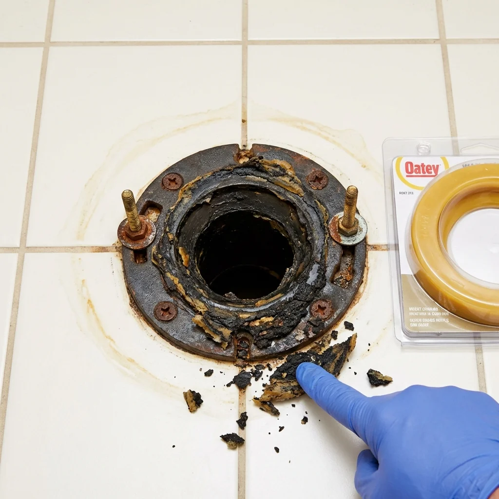Failed wax ring showing water seepage at the base of a toilet in a East Orange, NJ home
