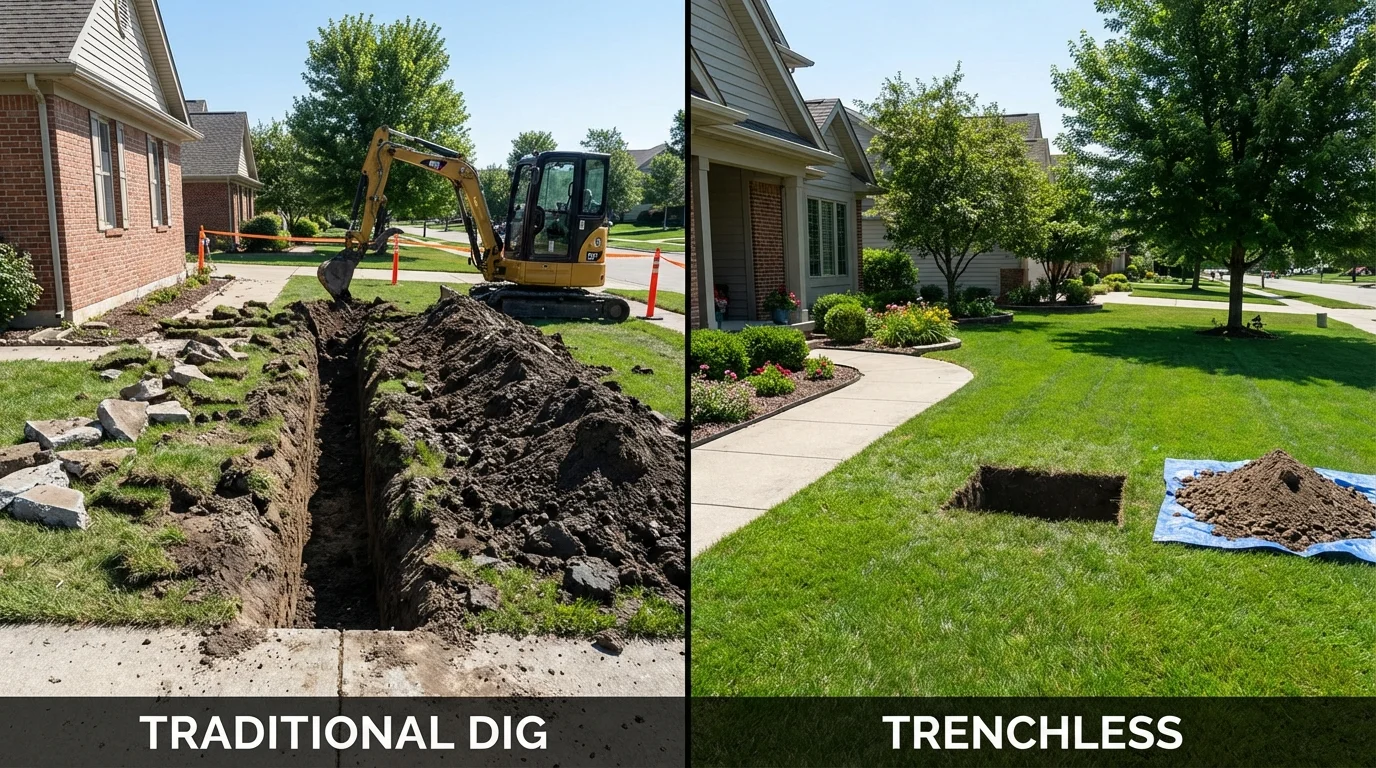 Trenchless sewer repair with minimal yard damage versus traditional excavation in East Orange, NJ